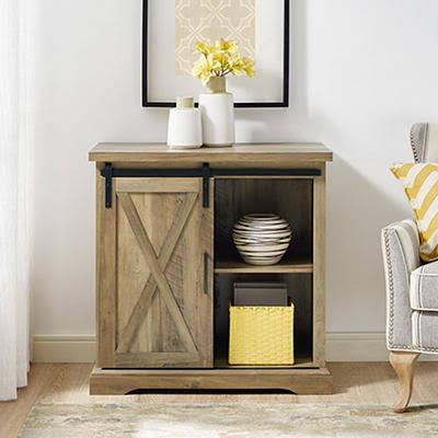 Rustic Oak Sliding Door Accent Storage Cabinet W326481