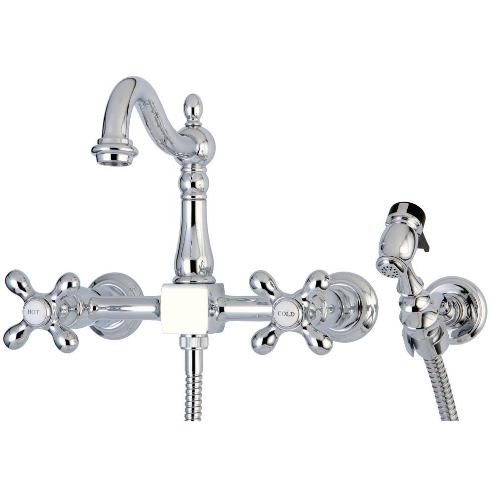 Polished Nickel Wall Mount Bridge Kitchen Faucet with Brass Sprayer K9979