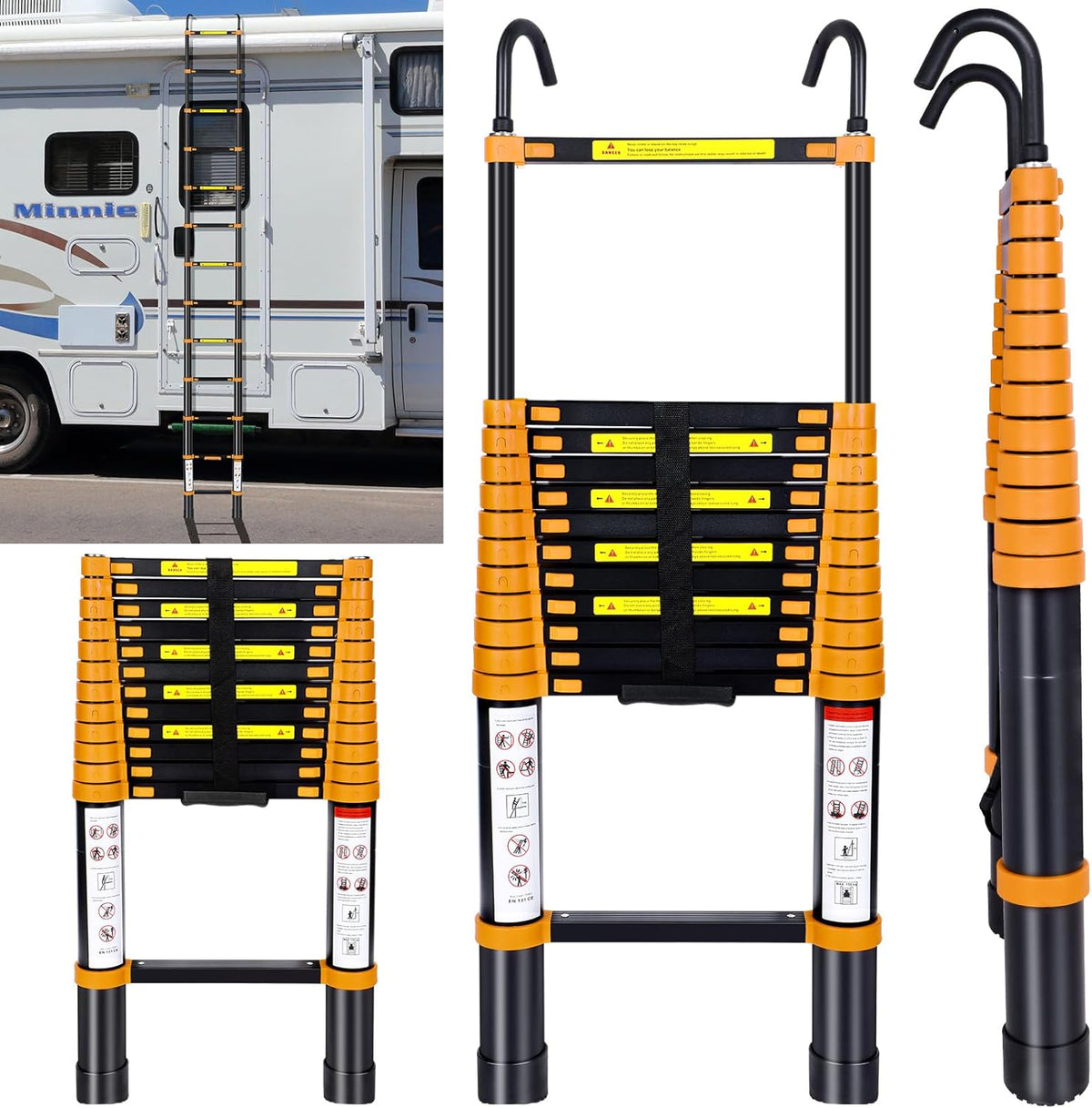 12.5FT Aluminum Telescoping Folding Ladder with Hook T1677