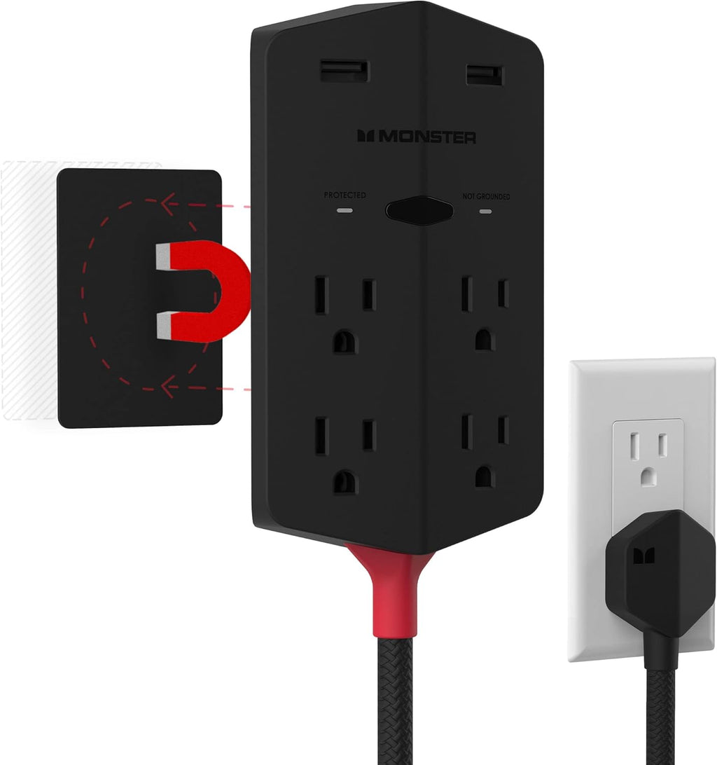Black Pack of 2 Outlet Extender with 4 AC Outlets, 2 USB-A Ports, 20W Power Delivery J636