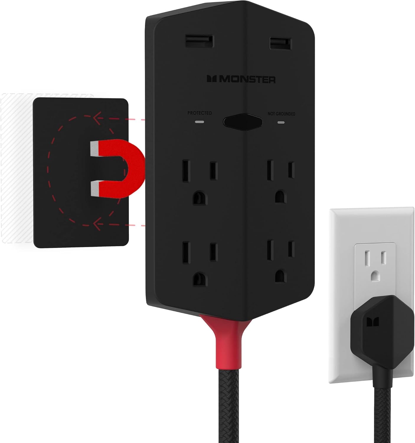 Black Pack of 2 Outlet Extender with 4 AC Outlets, 2 USB-A Ports, 20W Power Delivery J636