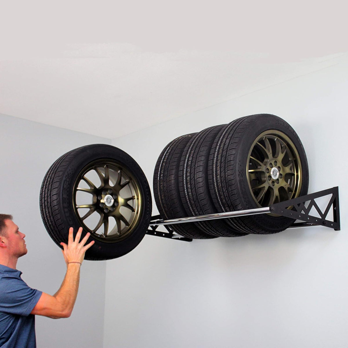Adjustable Wall Mounted Tire Rack, Heavy Duty Steel, Black E4880
