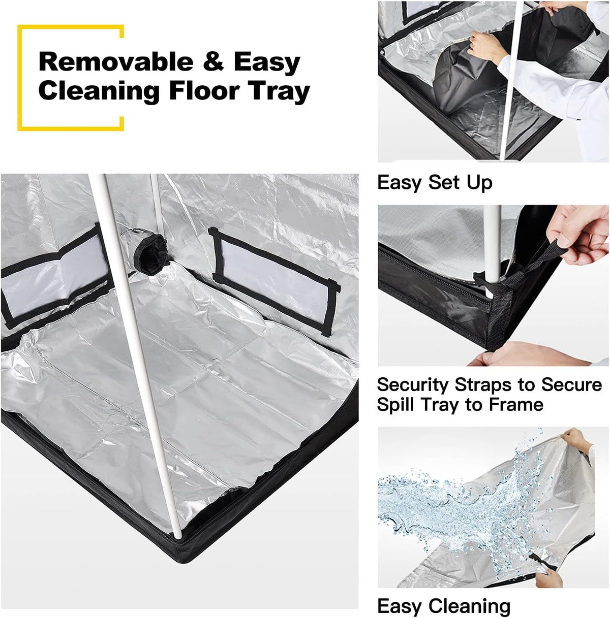 32" x 32" x 63" Grow Tent with Floor Tray, Black Pack of 2 S941