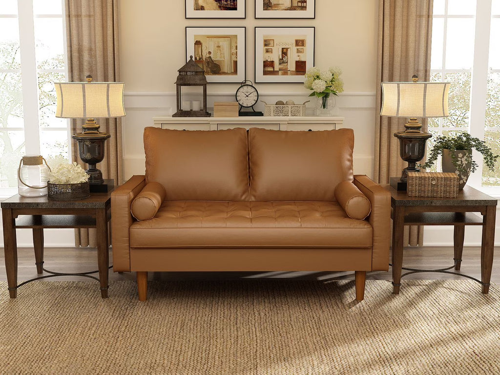 Tan Brown Faux Leather Loveseat W58688