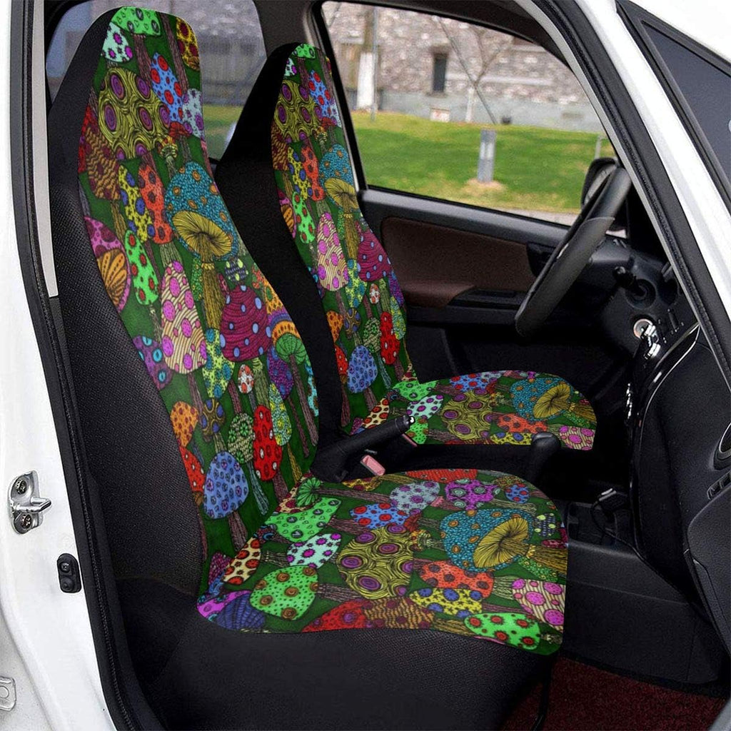 Cartoon Mushroom Art Car Seat Cover Full Set of 2 Vehicle Seat Protector L122389