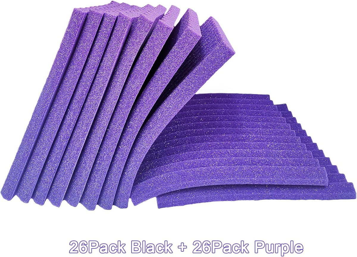 52 Pack Acoustic Foam Panels, 1" x 12" x 12" Black/Blue Wedge Studio Foam T1295