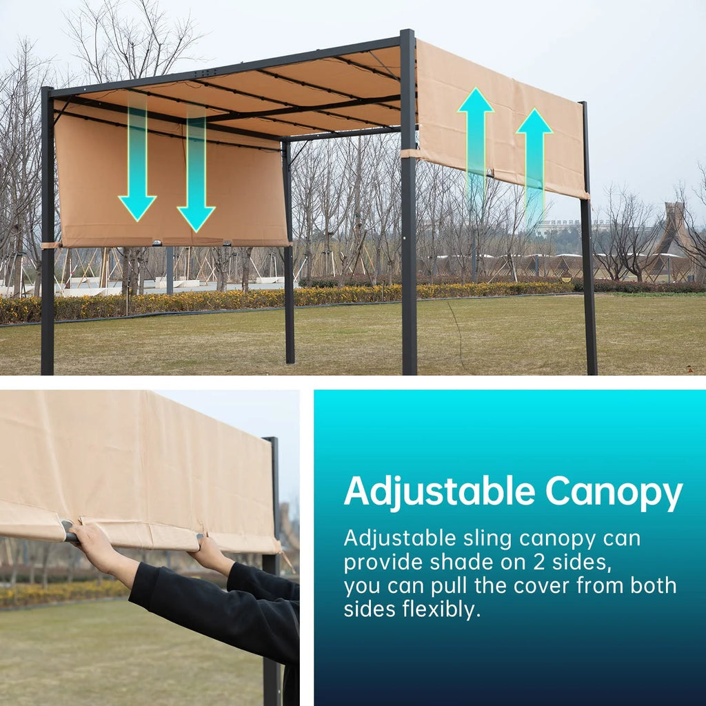 Tan Metal Gazebo Canopy Tent with Sliding Adjustable Canopy N8522