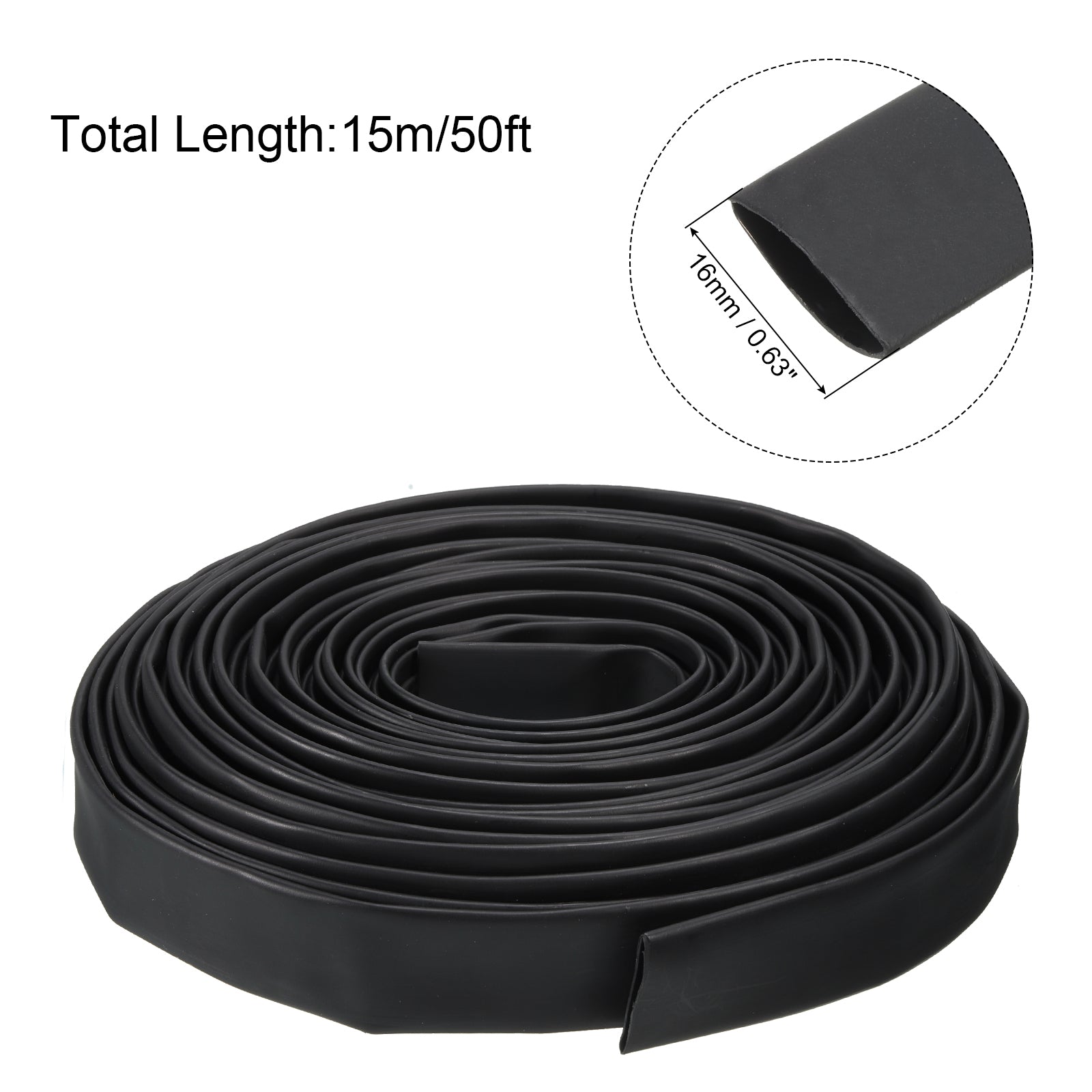 18mm Dia 50ft Black 4:1 Dual Wall Adhesive Lined Heat Shrink Tubing Y691