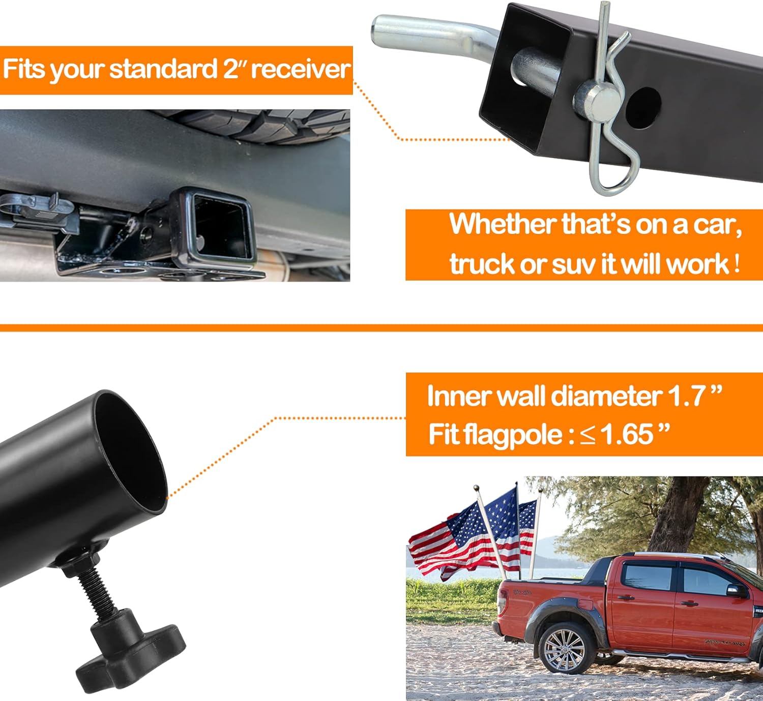 Trailer Hitch Mount Flag Pole Holder with Bolts L183770