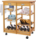 Wood Rolling Kitchen Island Storage Cart with Drawer Shelves Basket Q4035