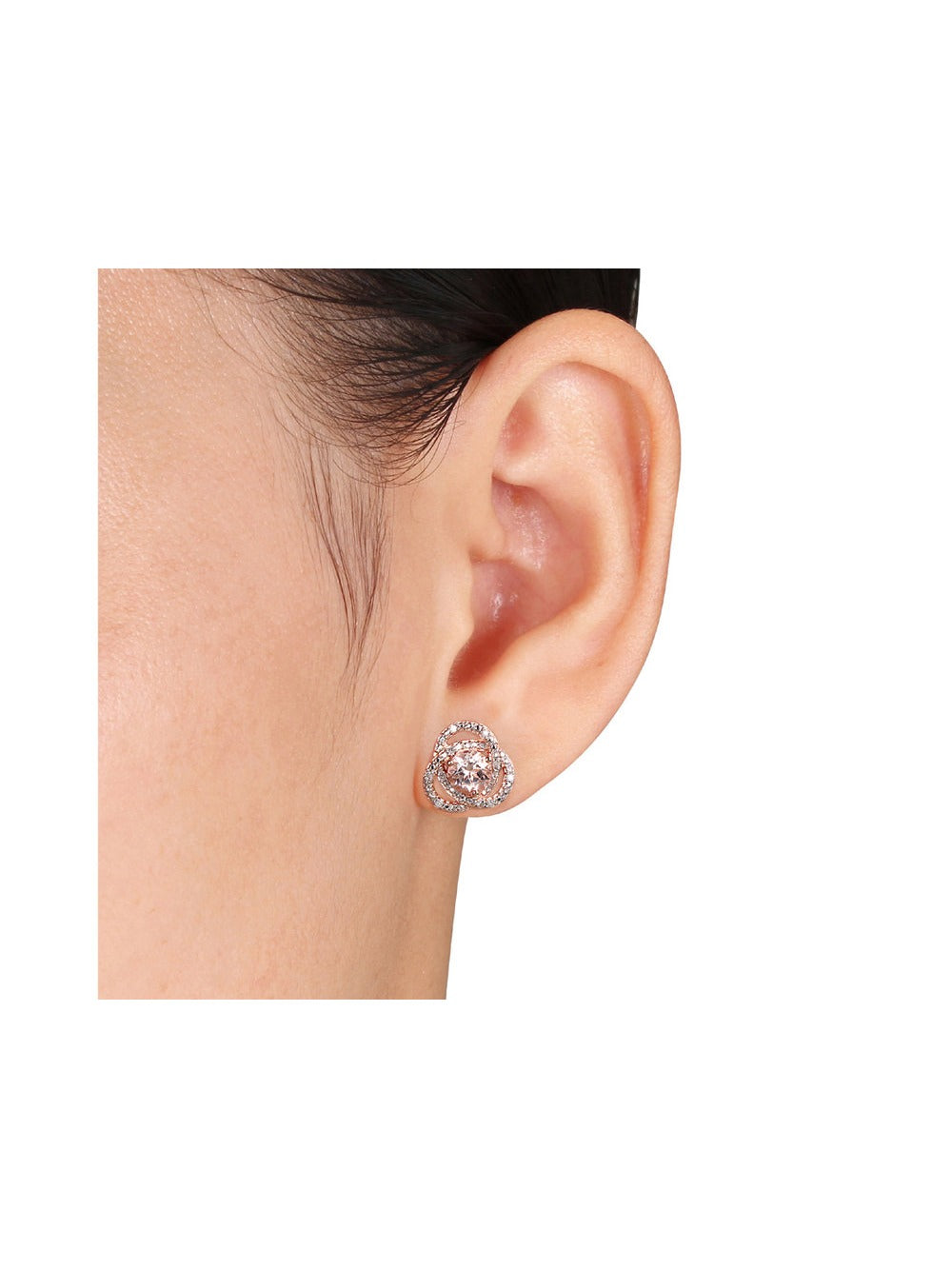 Morganite Stud Earrings with Diamonds in Rose Sterling Silver E720831