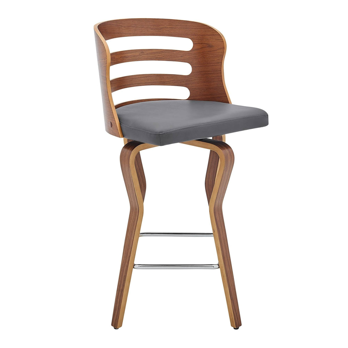 Swivel Gray Faux Leather and Walnut Wood Bar Stool A62810