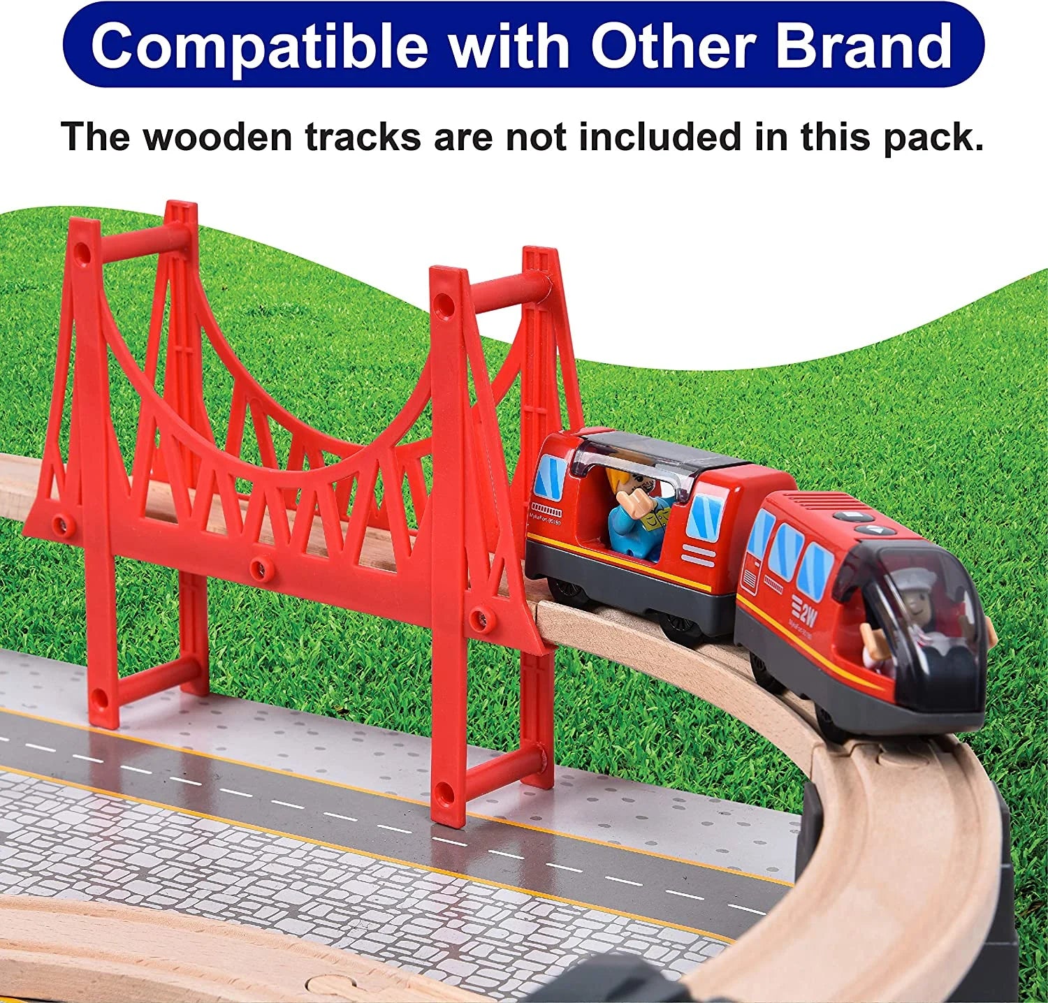 Red Battery Operated Action Locomotive Train Set for Wooden Train Tracks L100419