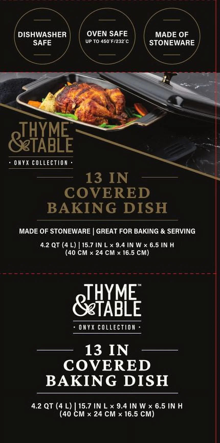 Onyx Stoneware Covered Baking Dish J8530