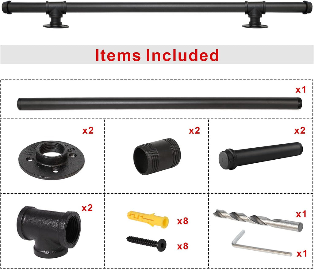 Black Metal Galvanized Steel Staircase Handrail with 4 Wall Mount Support I514012