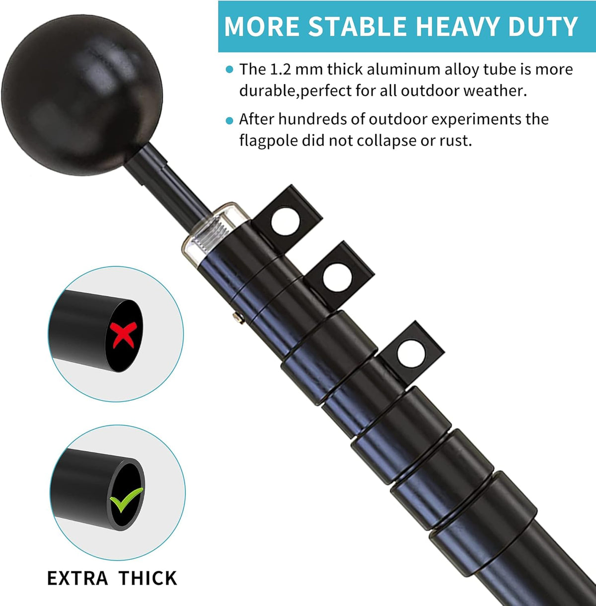 20FT Telescoping Black Flag Pole Kit with 3x5 American Flag R296131
