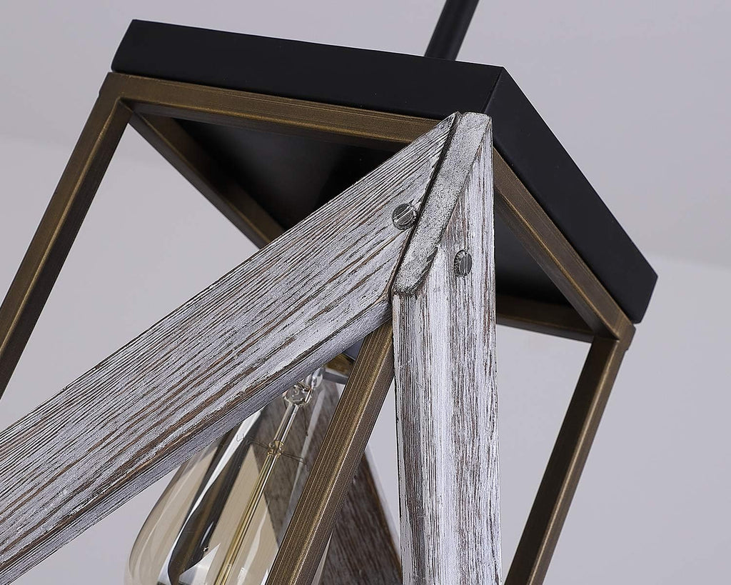 Antique Gold and Black Wood Pendant Light A36340