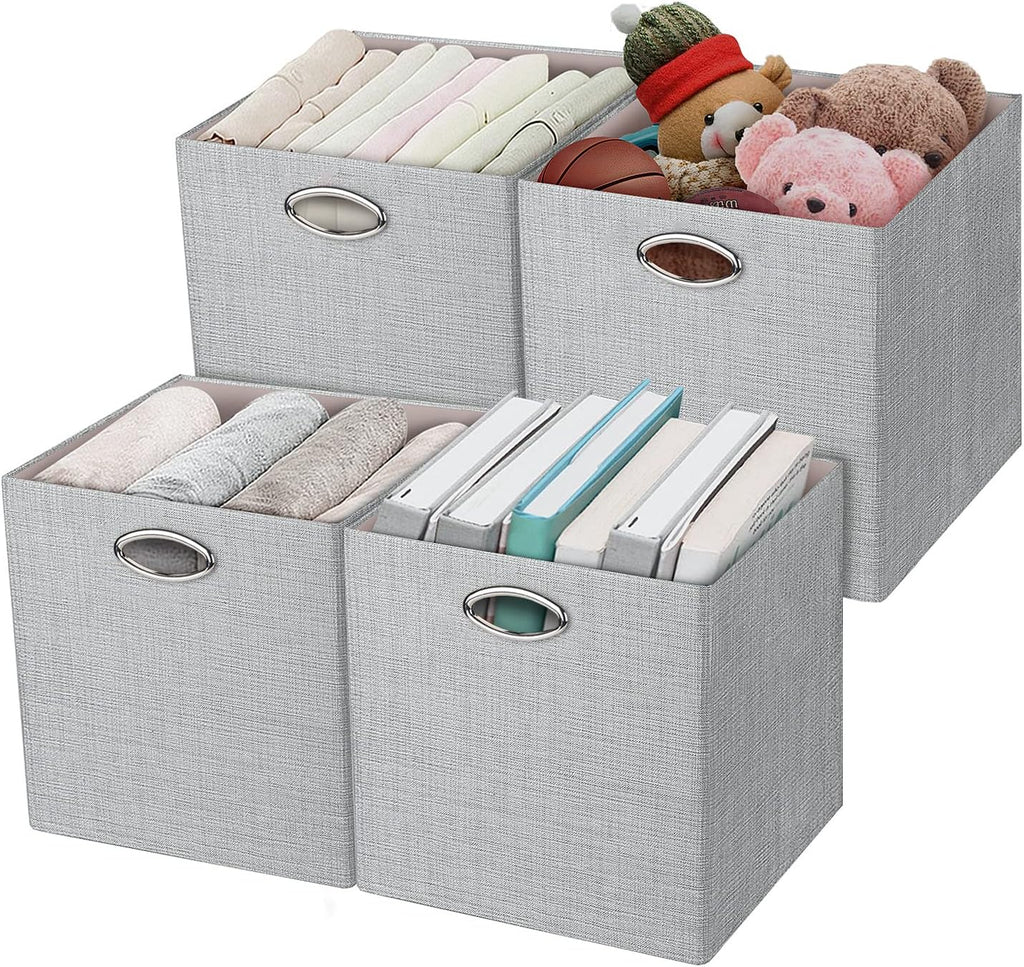 Beige Foldable Storage Cube Bins, Set of 4 W8879