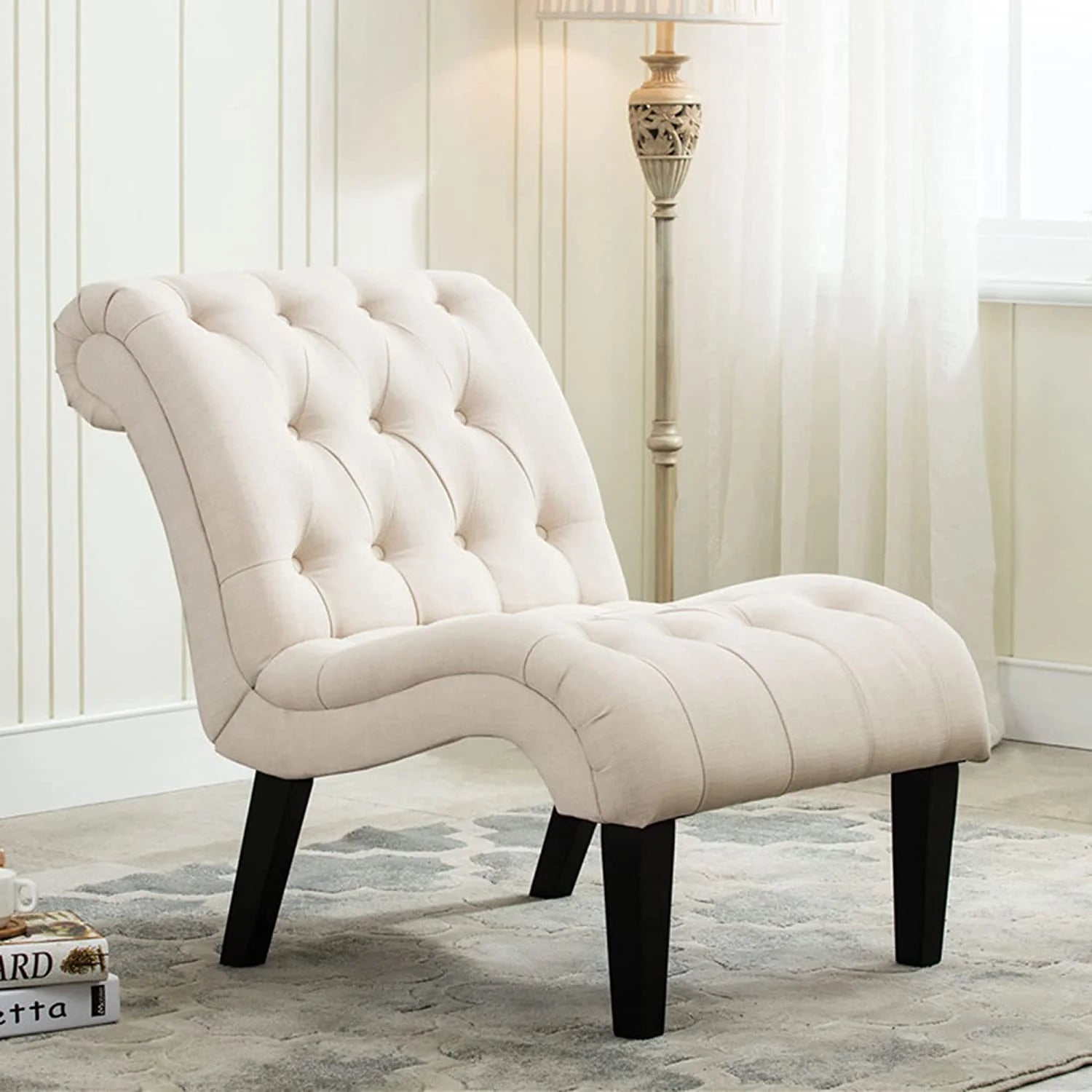 Cream Upholstered Accent Chair with Wood Legs I73197