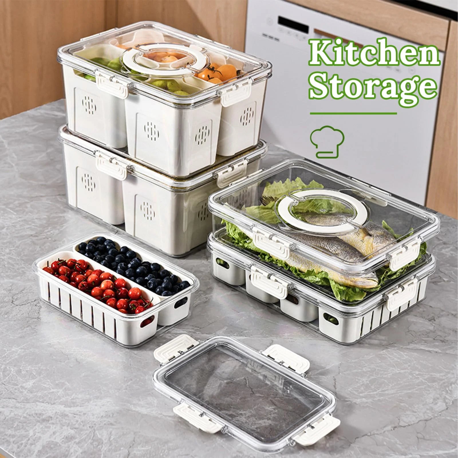 Storage Containers with Lid and Handle, 4 Removable Colanders B207424