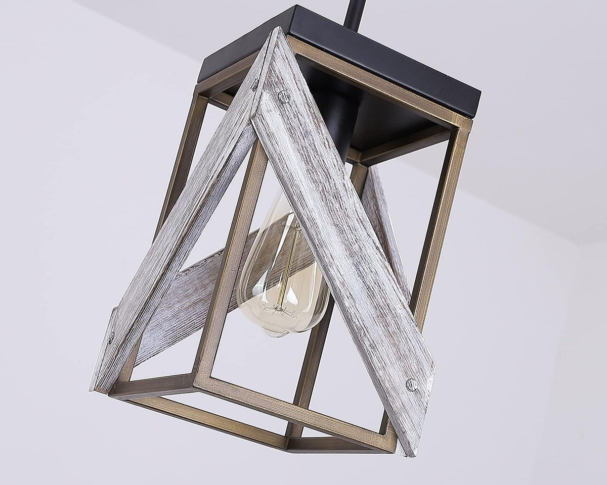 Antique Gold and Black Wood Pendant Light A36340