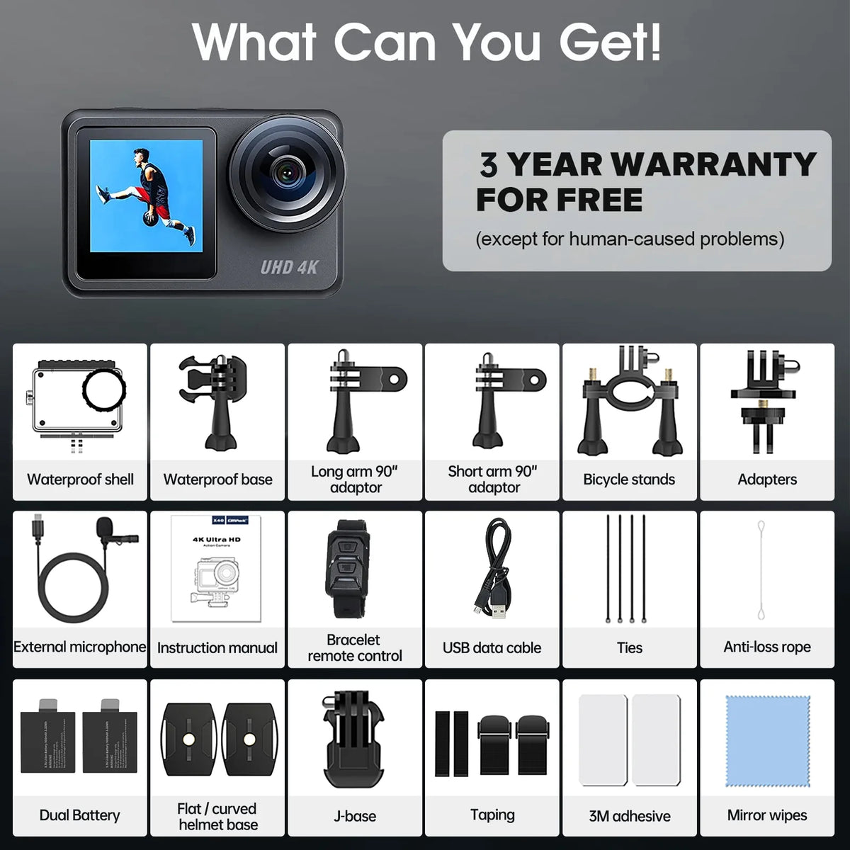 4K 30FPS Action Camera Waterproof WiFi Touch Screen O123