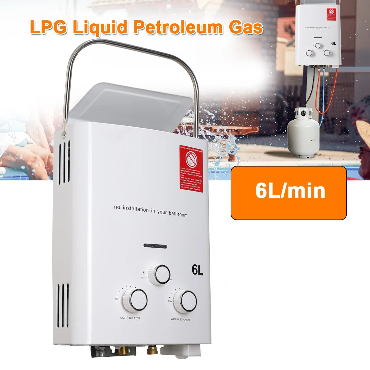 6L 12KW LPG Propane Gas Tankless Water Heater with Shower Head Kit L33264