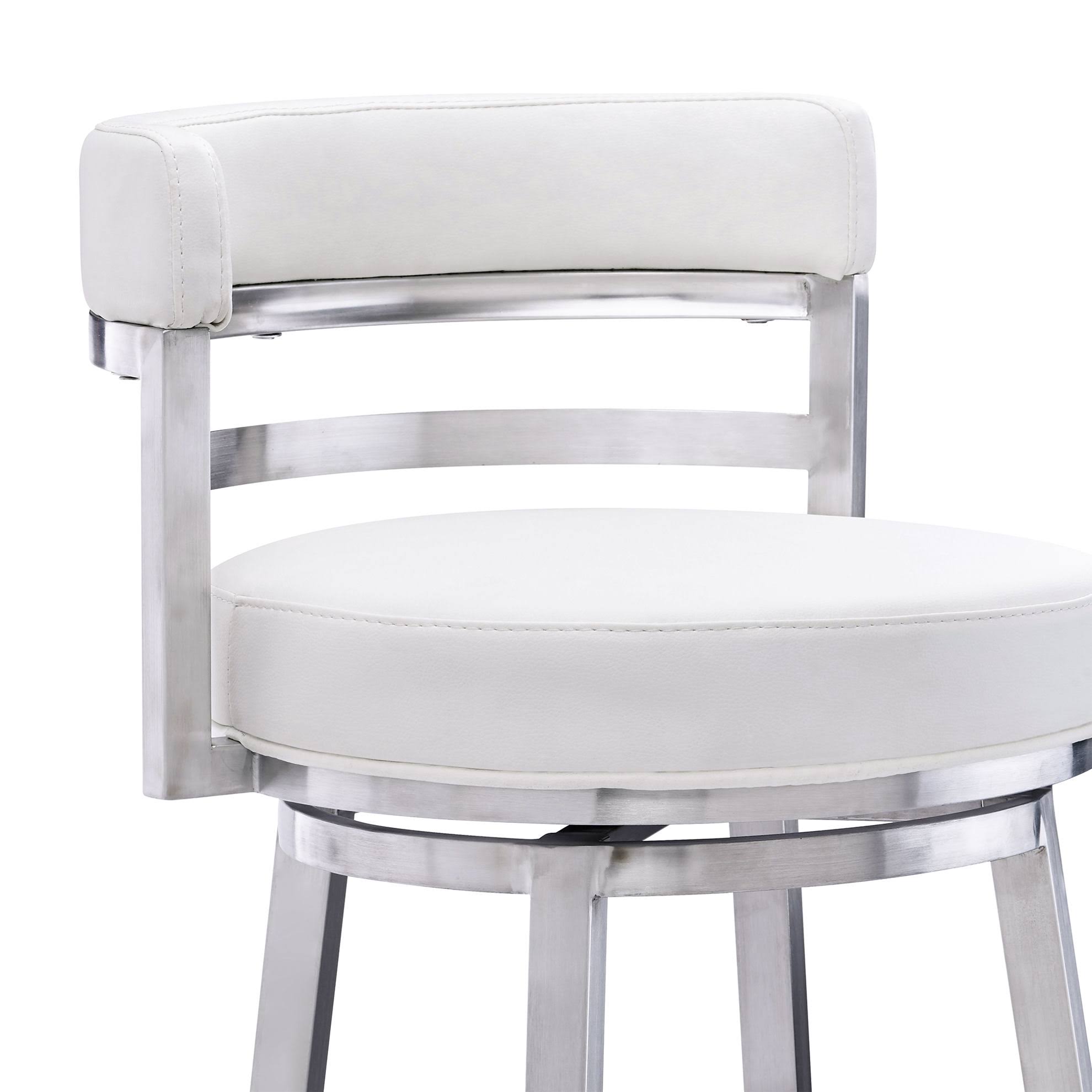 26 in. Contemporary Counter Height Barstool Brushed Stainless Steel Finish White Faux Leather M531