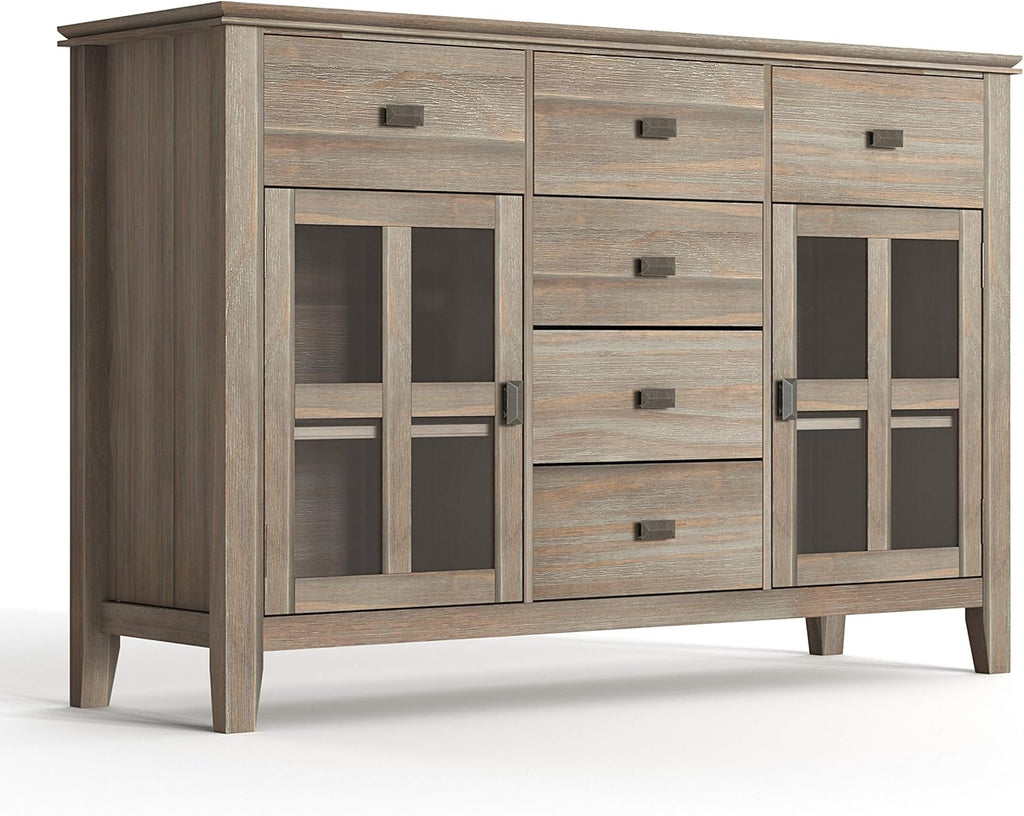 Solid Pine Wood Sideboard Buffet Credenza in Russet Brown with 2 Doors, 6 Drawers and 2 Cabinets N2500