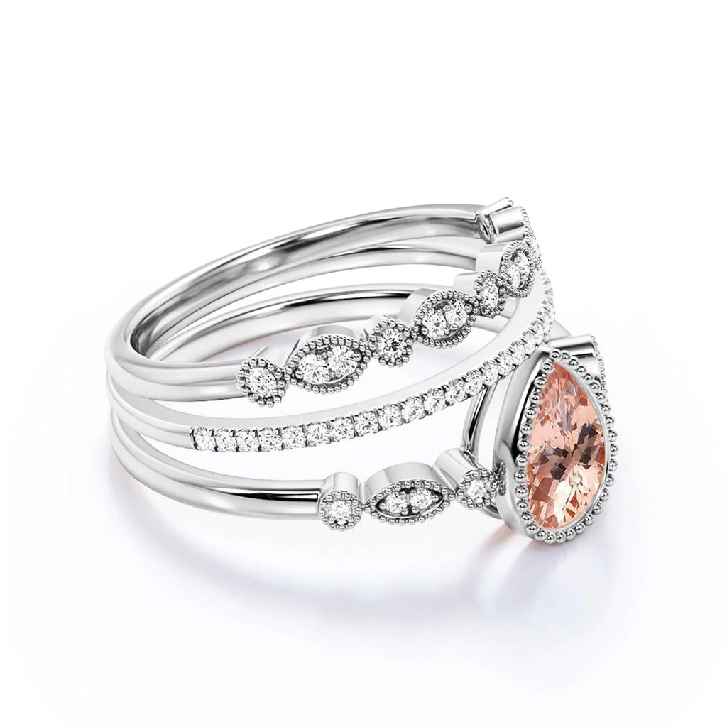 2.25 Carat Pear Cut Morganite And Diamond Moissanite Engagement Ring in 10k Solid White Gold X83967