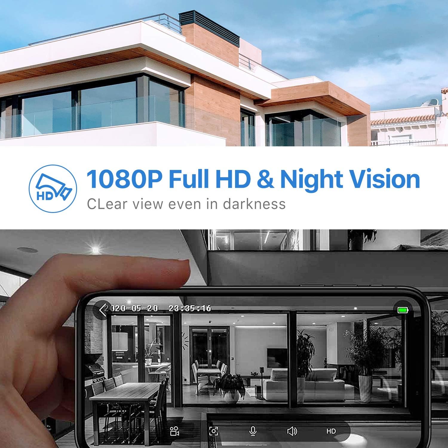 WiFi Video Doorbell Camera with Chime, 1080P HD, Motion Detection, Night Vision, 2-Way Audio, IP65 Waterproof, Pack of 2 C630904