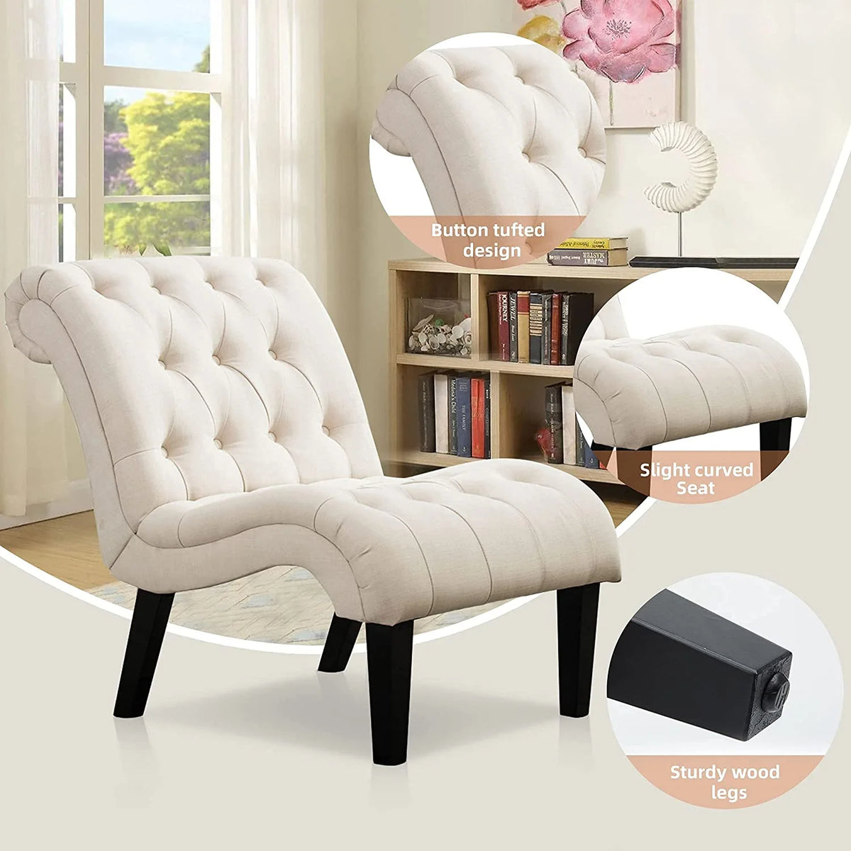 Cream Upholstered Accent Chair with Wood Legs I73197