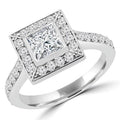 1.25 CTW Princess Diamond Vintage Bezel Set Halo Engagement Ring in 14K White Gold R54740