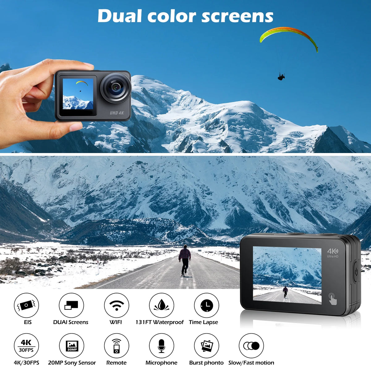 4K 30FPS Action Camera Waterproof WiFi Touch Screen O123