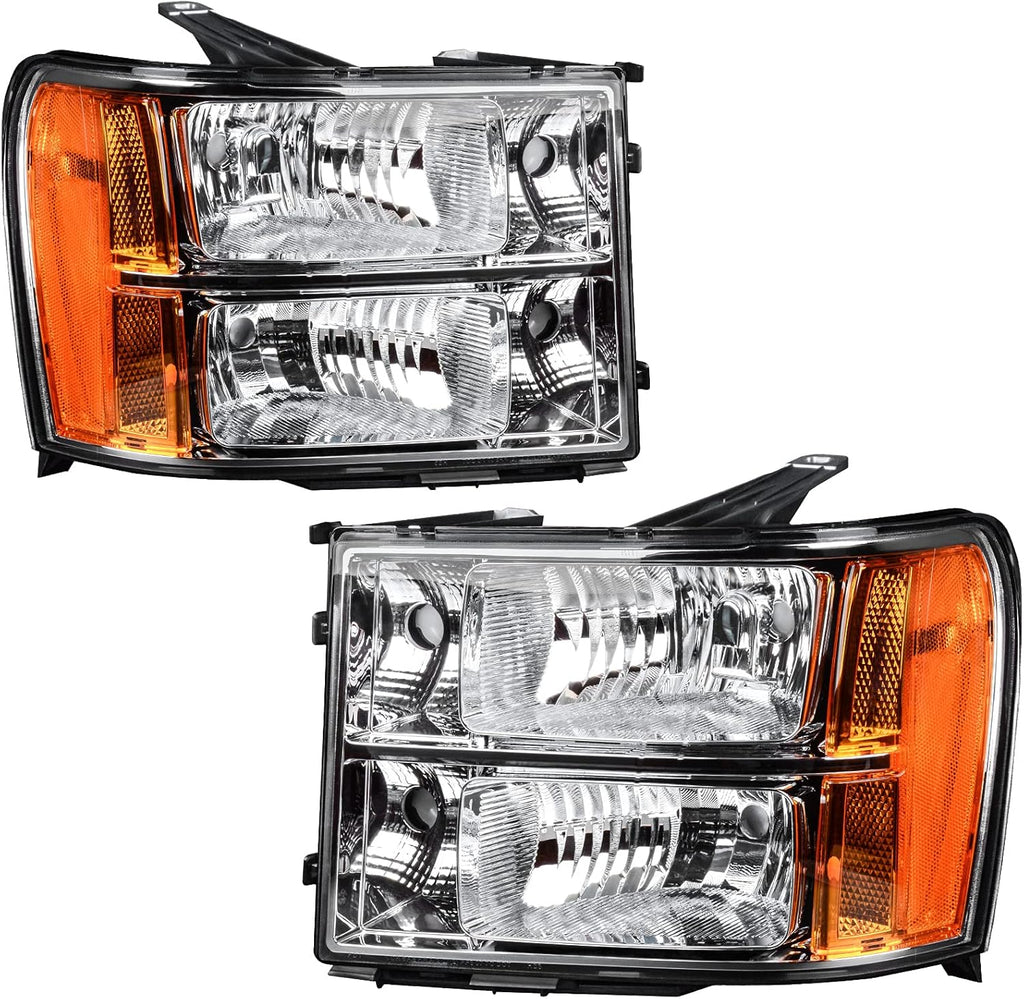 Headlight Assembly Clear Lens Chrome Housing with Amber Reflector V1901