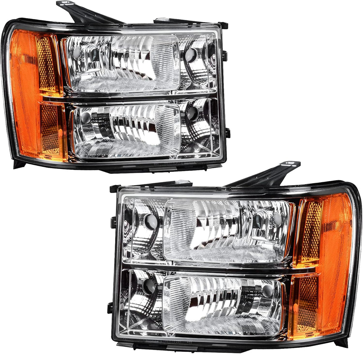 Headlight Assembly Clear Lens Chrome Housing with Amber Reflector V1901