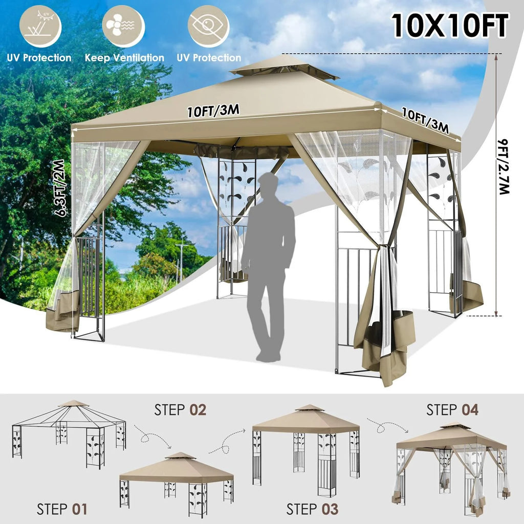 Outdoor Gazebo Canopy with 4 Detachable Mosquito Nets P3059