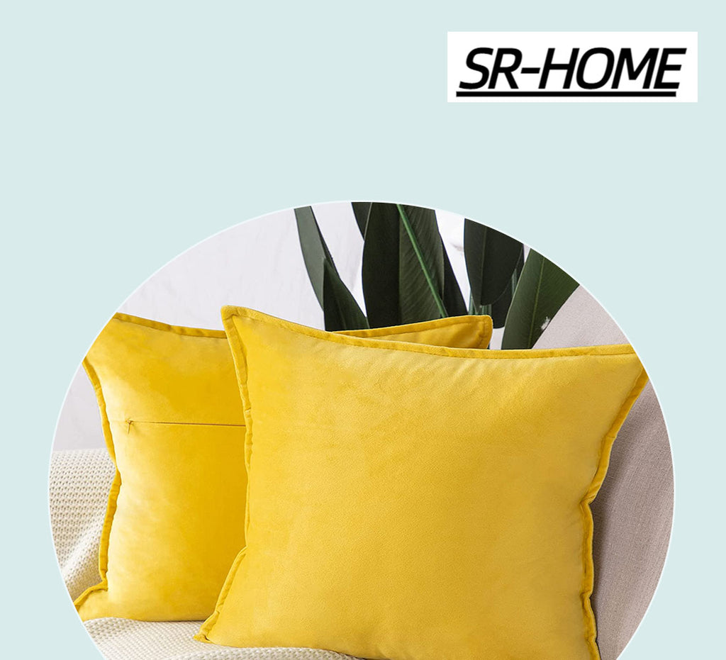 Set of 2 Velvet Decorative Throw Pillow Covers Square with Fringe Cushion Case C2618