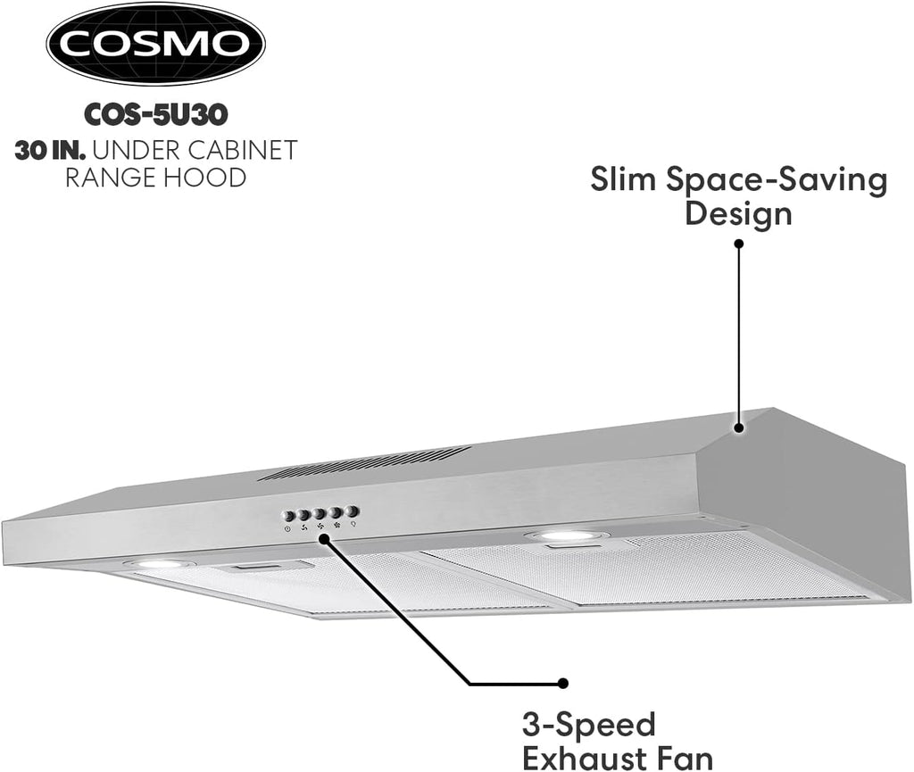 30 in. Under Cabinet Range Hood with Ducted / Ductless Convertible Slim Kitchen Over Stove Vent in Stainless Steel T78959