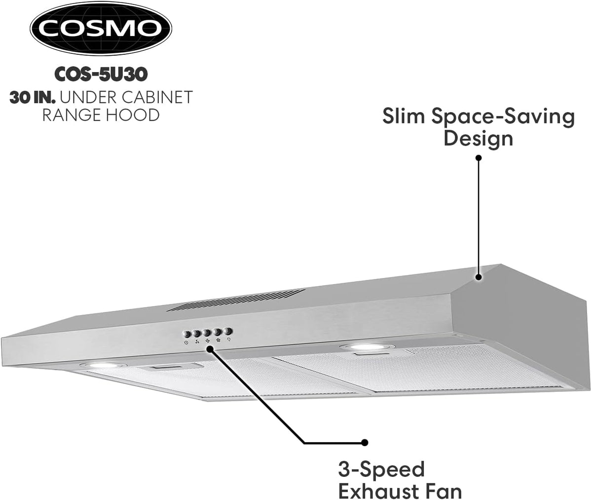 30 in. Under Cabinet Range Hood with Ducted / Ductless Convertible Slim Kitchen Over Stove Vent in Stainless Steel T78959