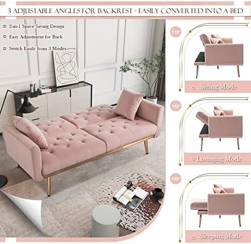 Convertible Velvet Futon Sofa Bed with 2 Pillows N8352