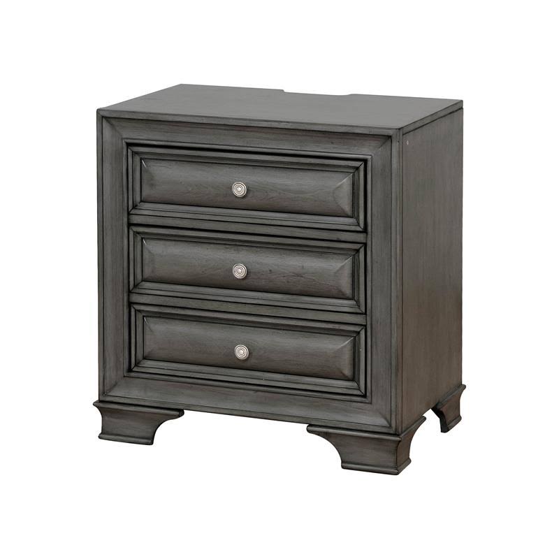 Gray Solid Wood 3-Drawer Nightstand E78611