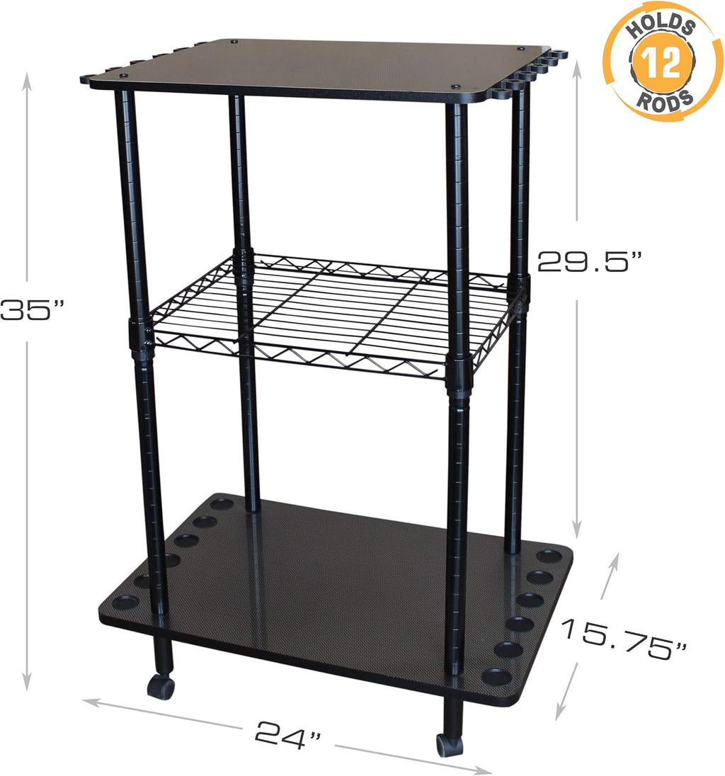 Black 12 Fishing Rod Tackle Cart X64403