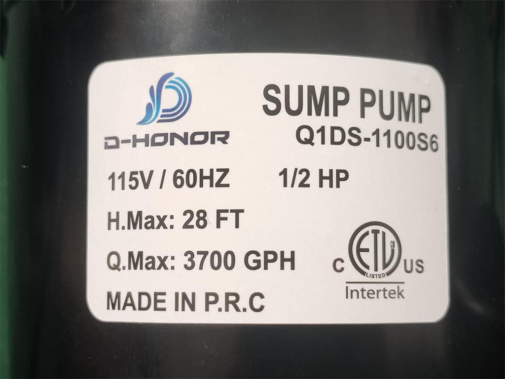 Submersible Cast Aluminum Sump Pump 1/2 HP 3700 GPH D892