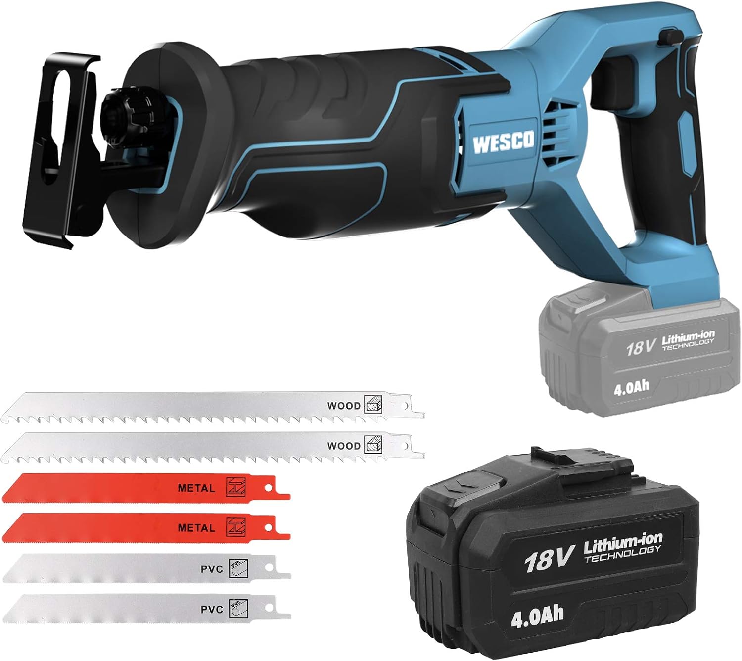 Cordless Reciprocating Saw with 6 Saw Blades and Battery Charger H730