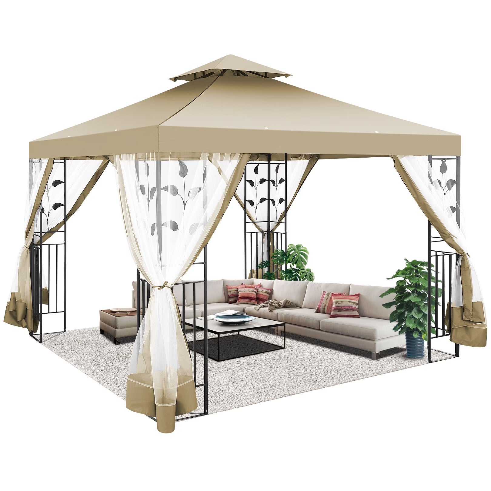 Outdoor Gazebo Canopy with 4 Detachable Mosquito Nets P3059