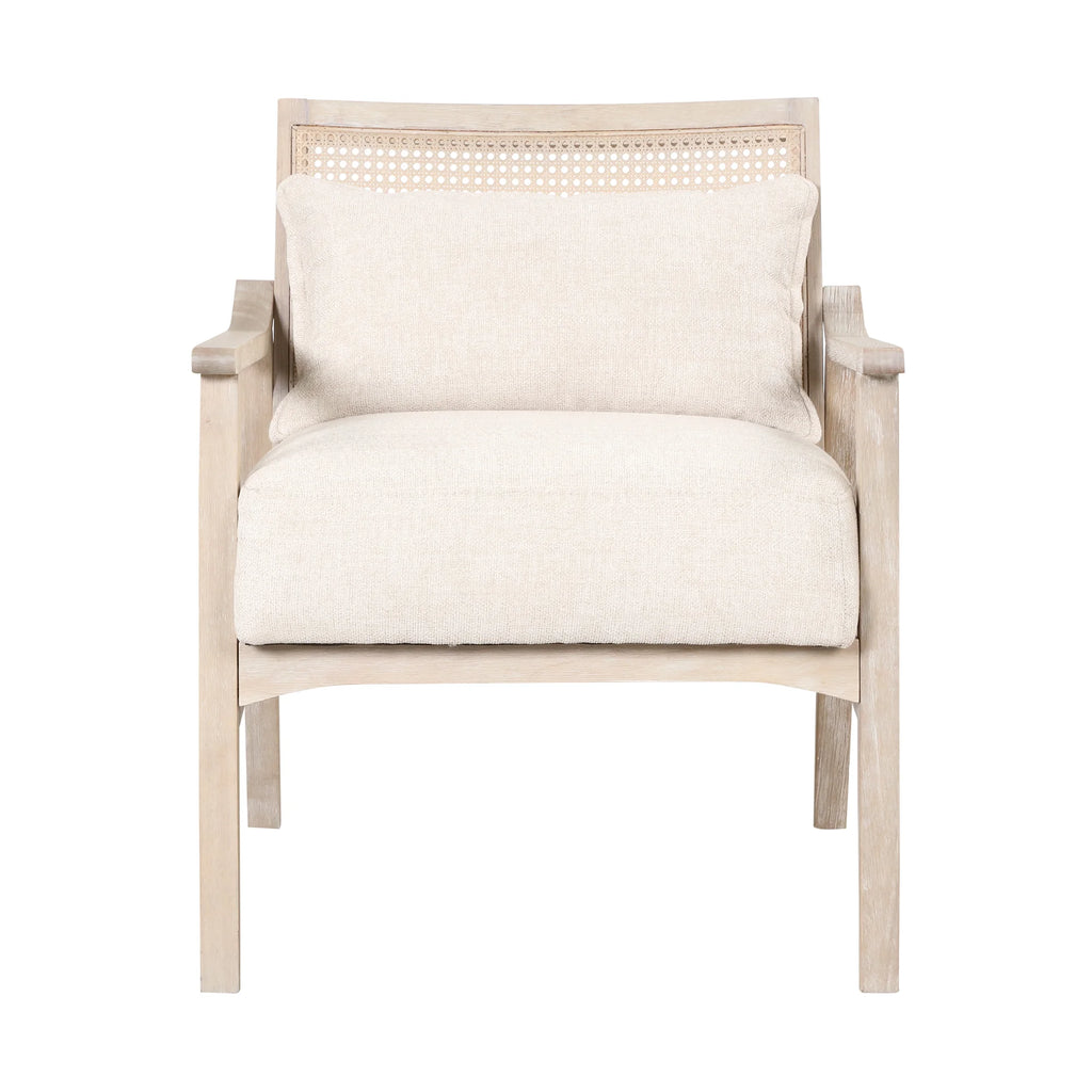 Mid-Century Accent Chair with Lumbar Pillow, Rattan Back Upholstered Chair R354167