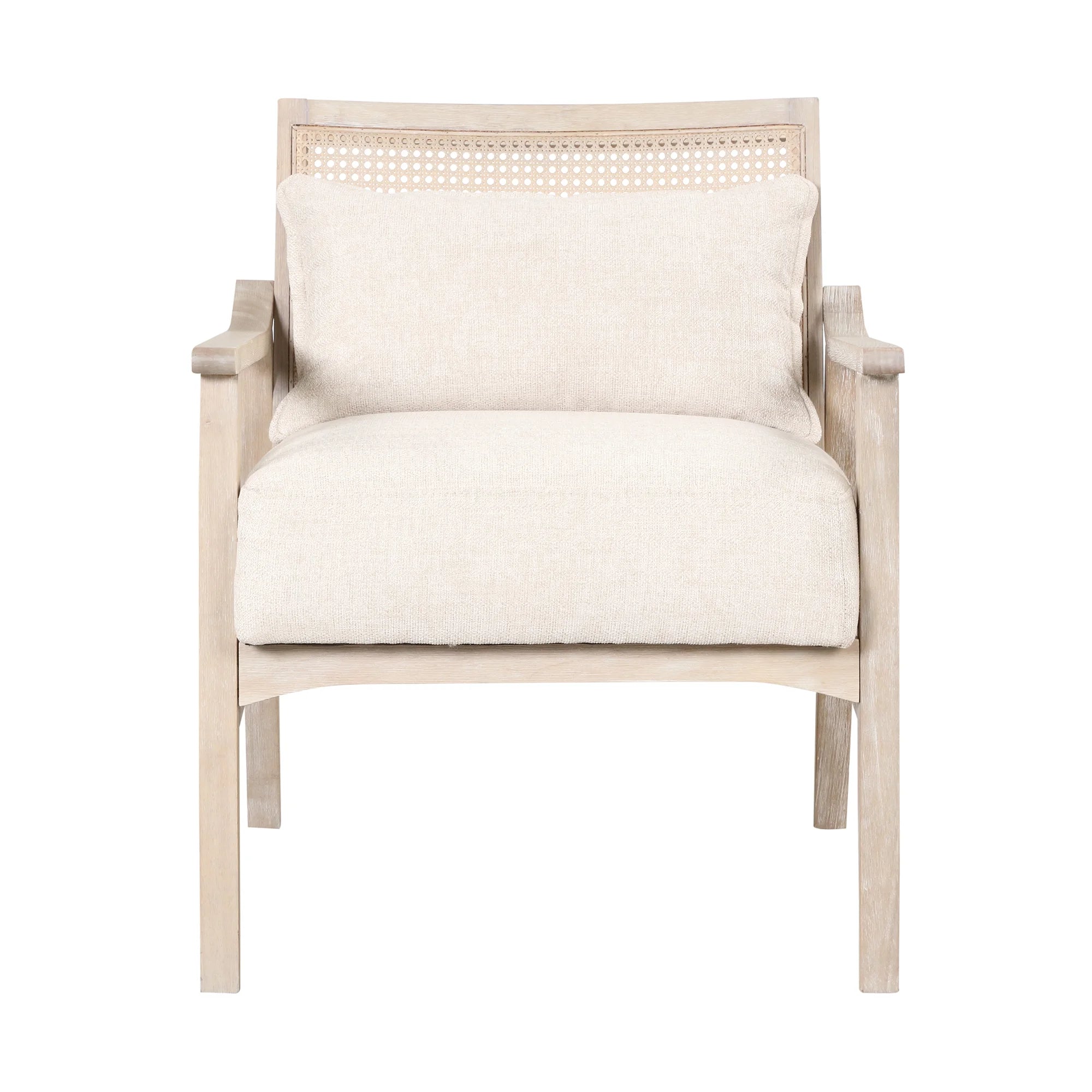 Mid-Century Accent Chair with Lumbar Pillow, Rattan Back Upholstered Chair R354167