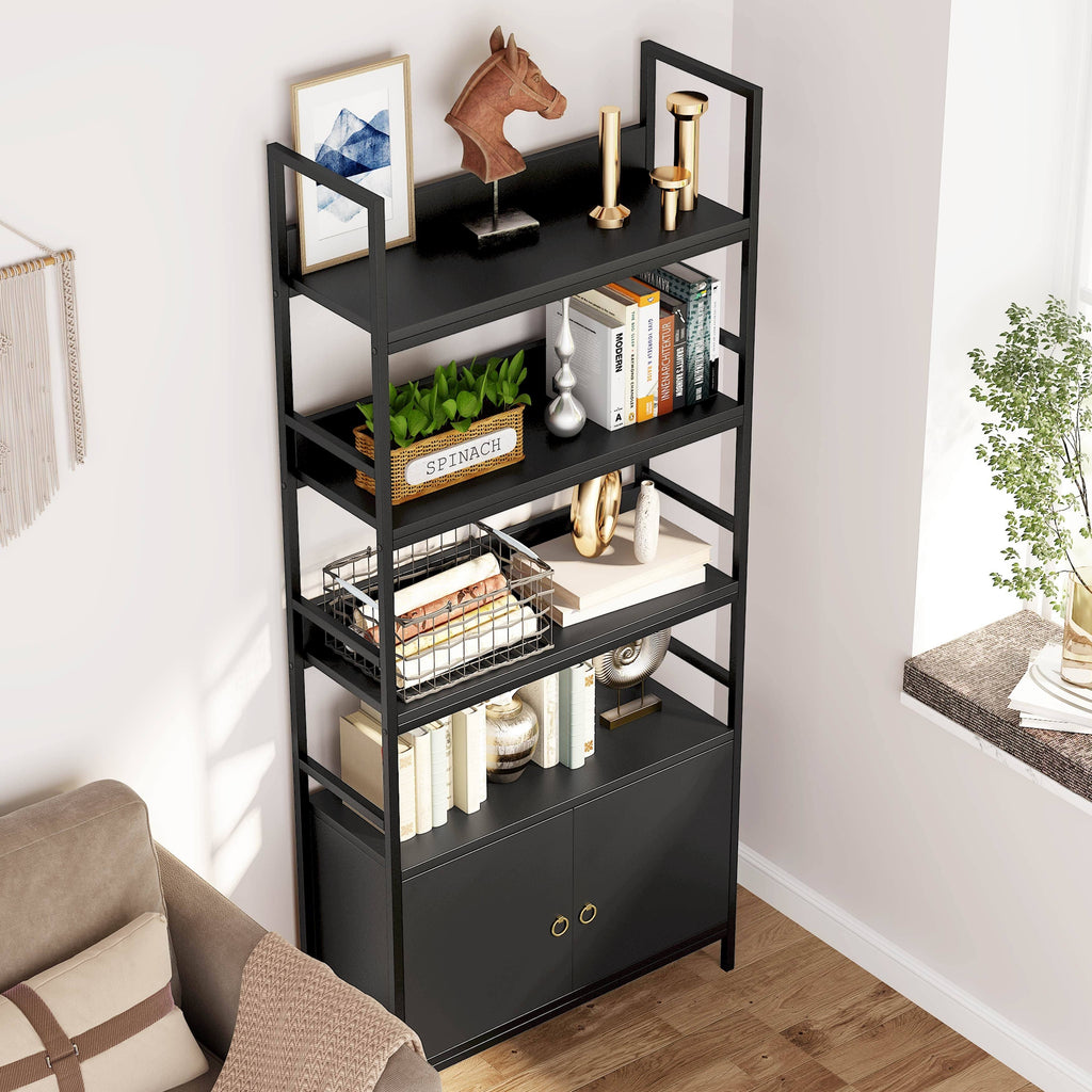 White Bookcase with Storage Cabinet H492