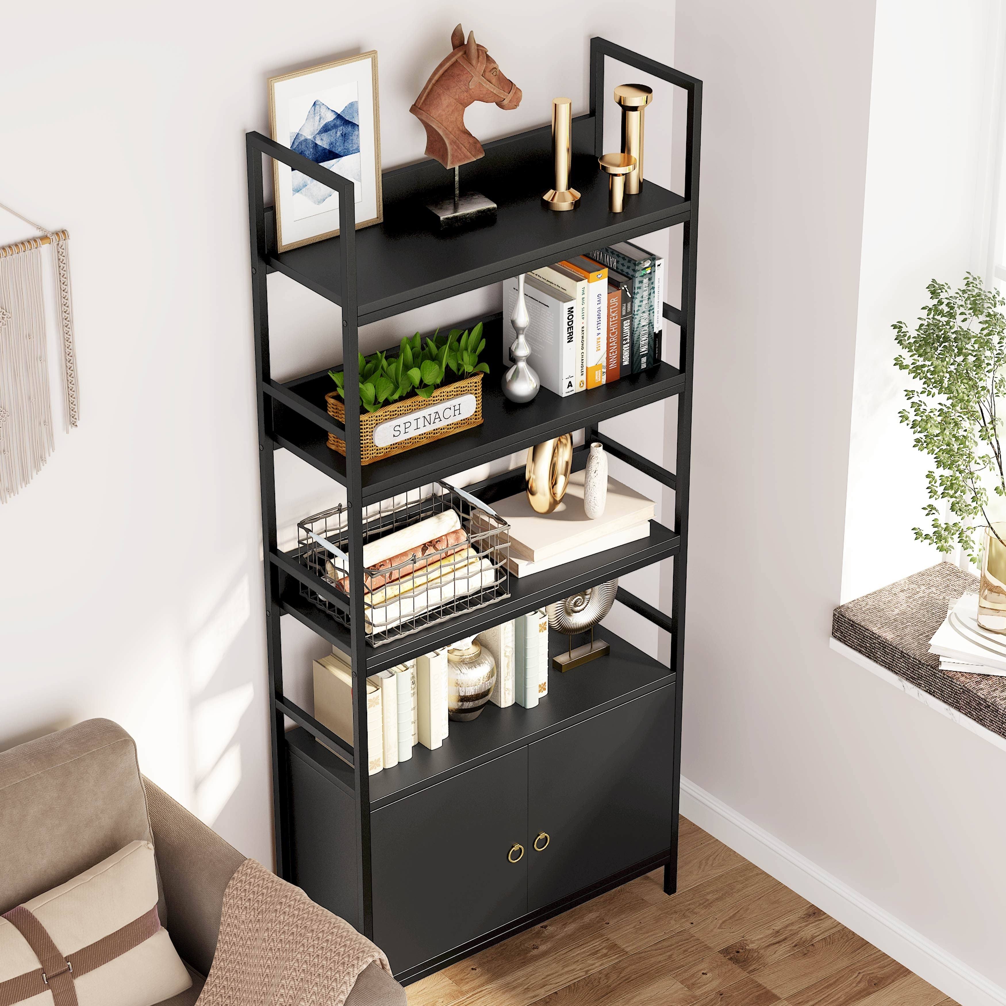 White Bookcase with Storage Cabinet H492